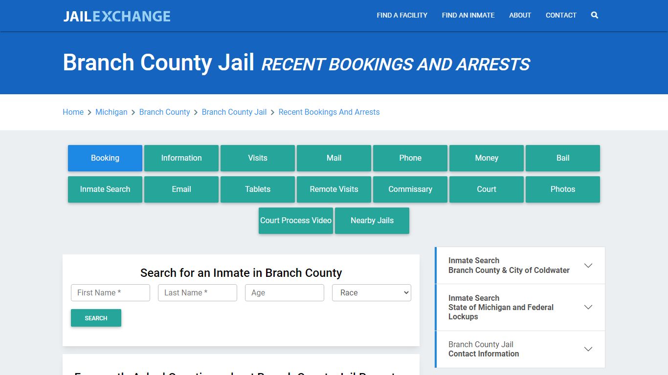 Branch County Jail Recent Bookings And Arrests - Jail Exchange