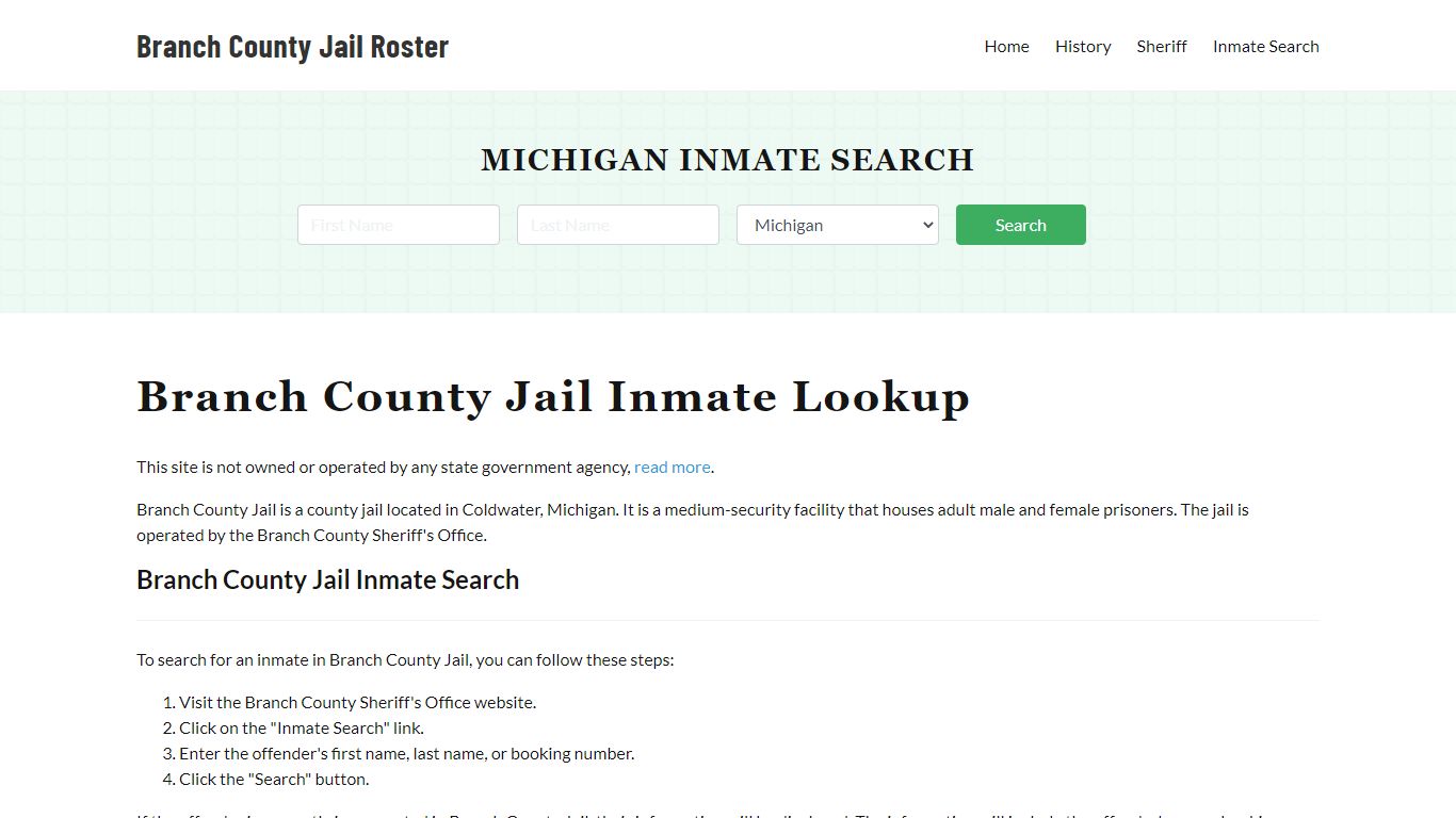 Branch County Jail Roster Lookup, MI, Inmate Search