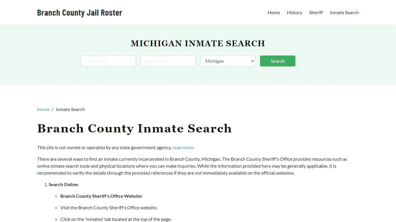 Branch County, MI Detainee Lookup