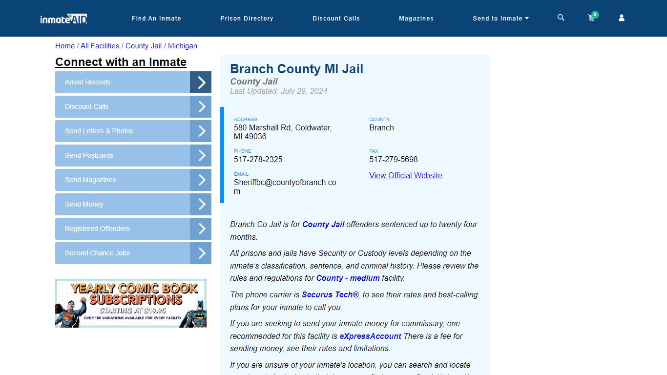 Branch County MI Jail - Inmate Locator